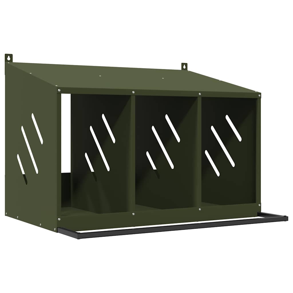 vidaXL Chicken Nesting Box with 3 Compartments Olive Green Metal