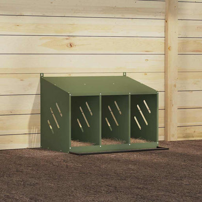 vidaXL Chicken Nesting Box with 3 Compartments Olive Green Metal