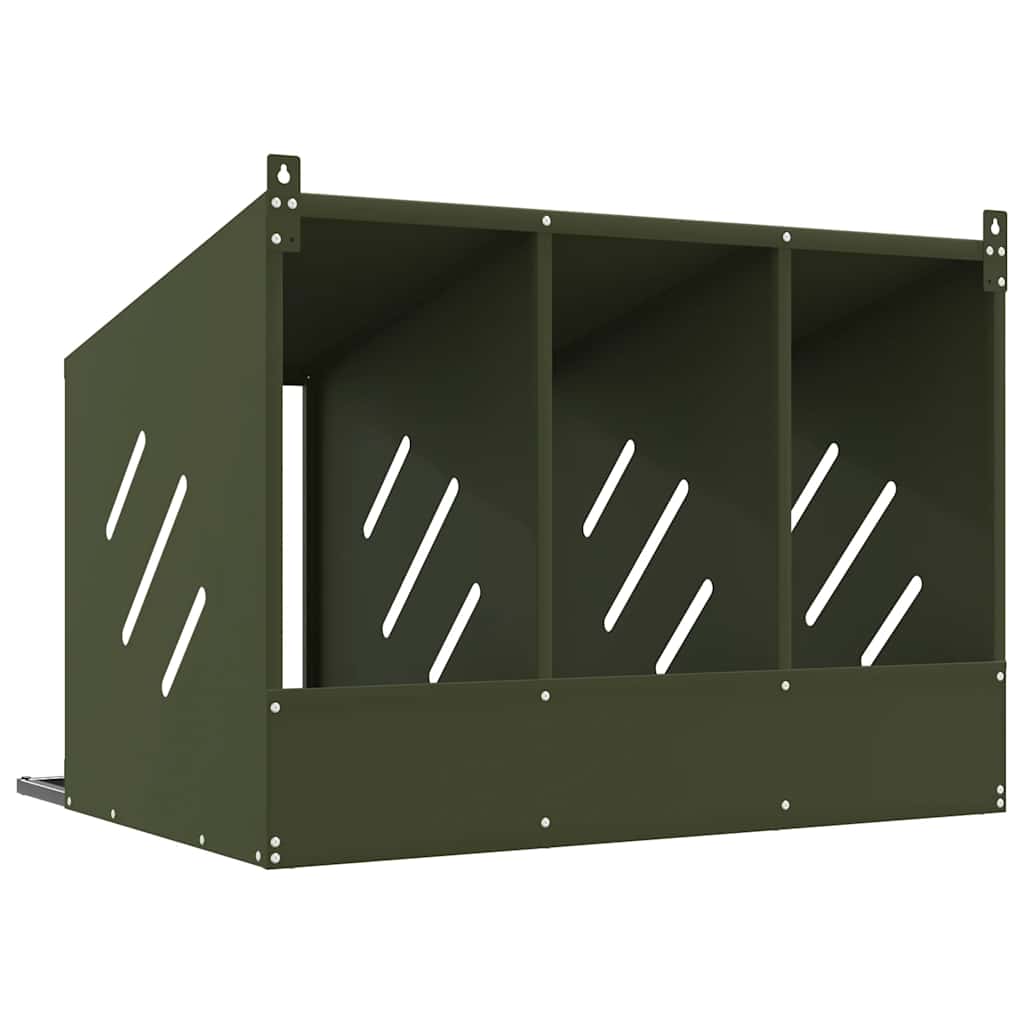 vidaXL Chicken Nesting Box with 3 Compartments Olive Green Metal