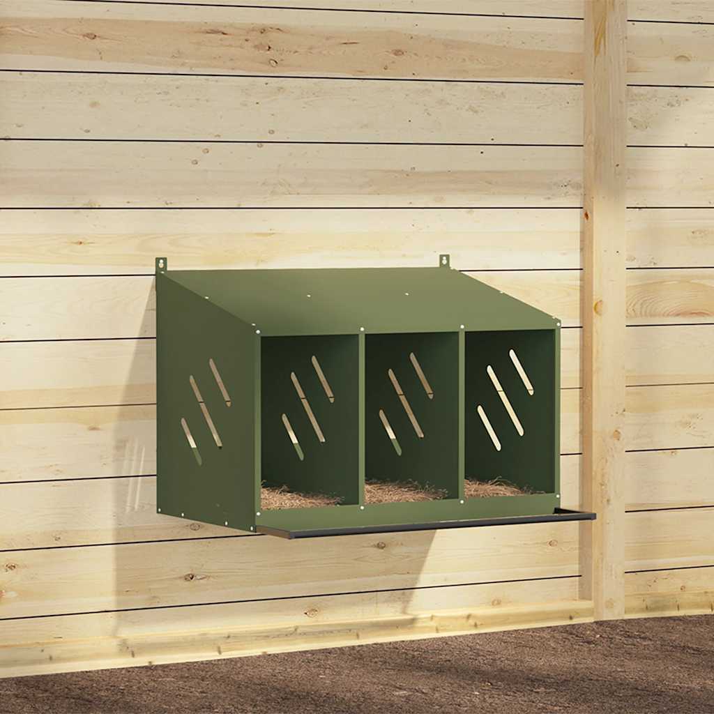 vidaXL Chicken Nesting Box with 3 Compartments Olive Green Metal