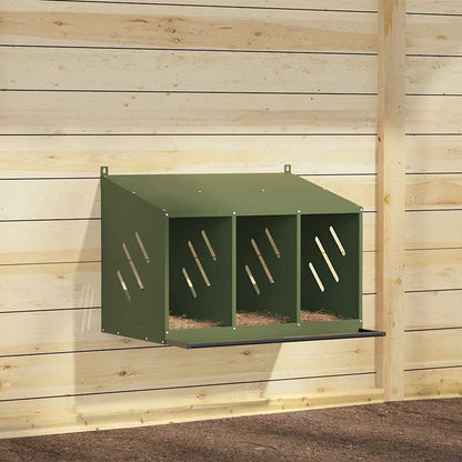 vidaXL Chicken Nesting Box with 3 Compartments Olive Green Metal