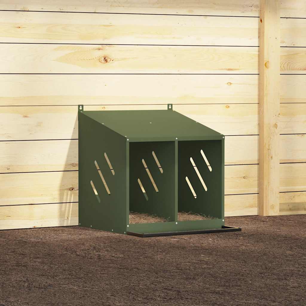 vidaXL Chicken Nesting Box with 2 Compartments Olive Green Metal