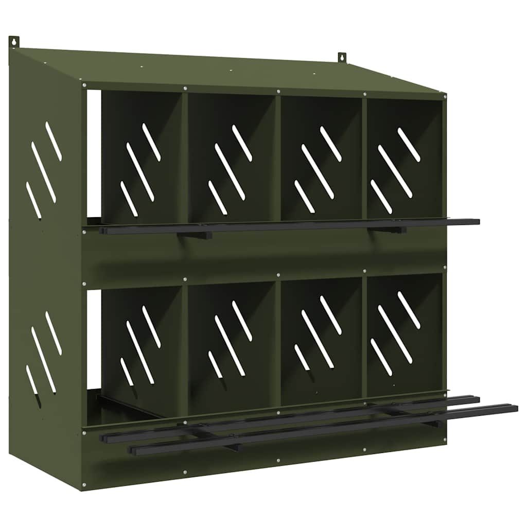 vidaXL Chicken Nesting Box with 8 Compartments Olive Green Metal