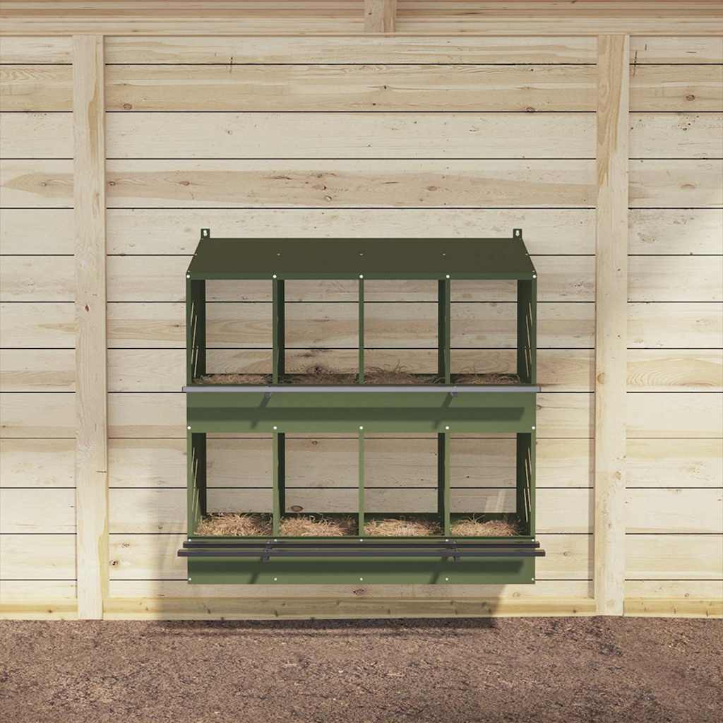 vidaXL Chicken Nesting Box with 8 Compartments Olive Green Metal