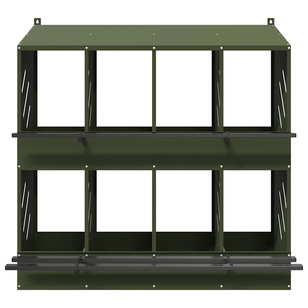 vidaXL Chicken Nesting Box with 8 Compartments Olive Green Metal