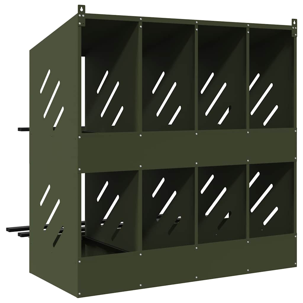 vidaXL Chicken Nesting Box with 8 Compartments Olive Green Metal