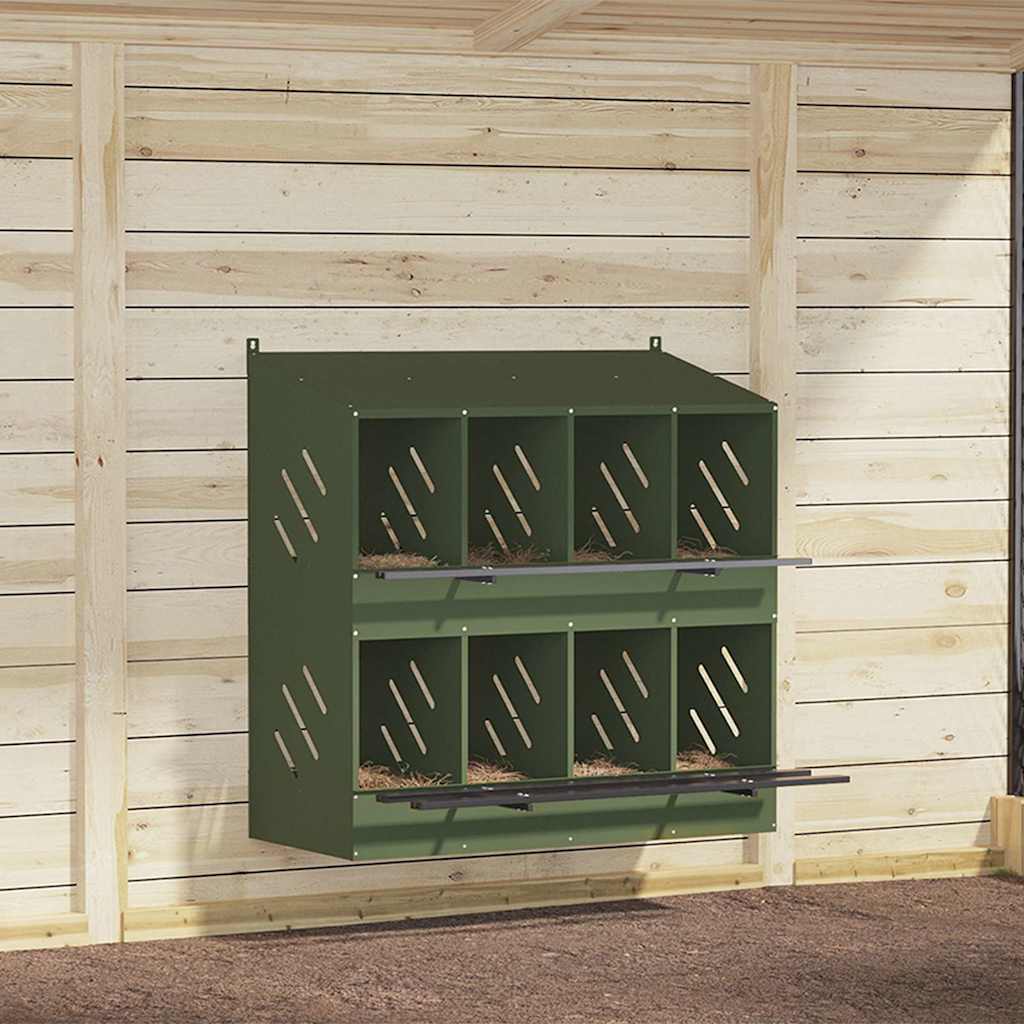 vidaXL Chicken Nesting Box with 8 Compartments Olive Green Metal