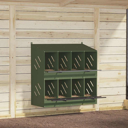vidaXL Chicken Nesting Box with 8 Compartments Olive Green Metal