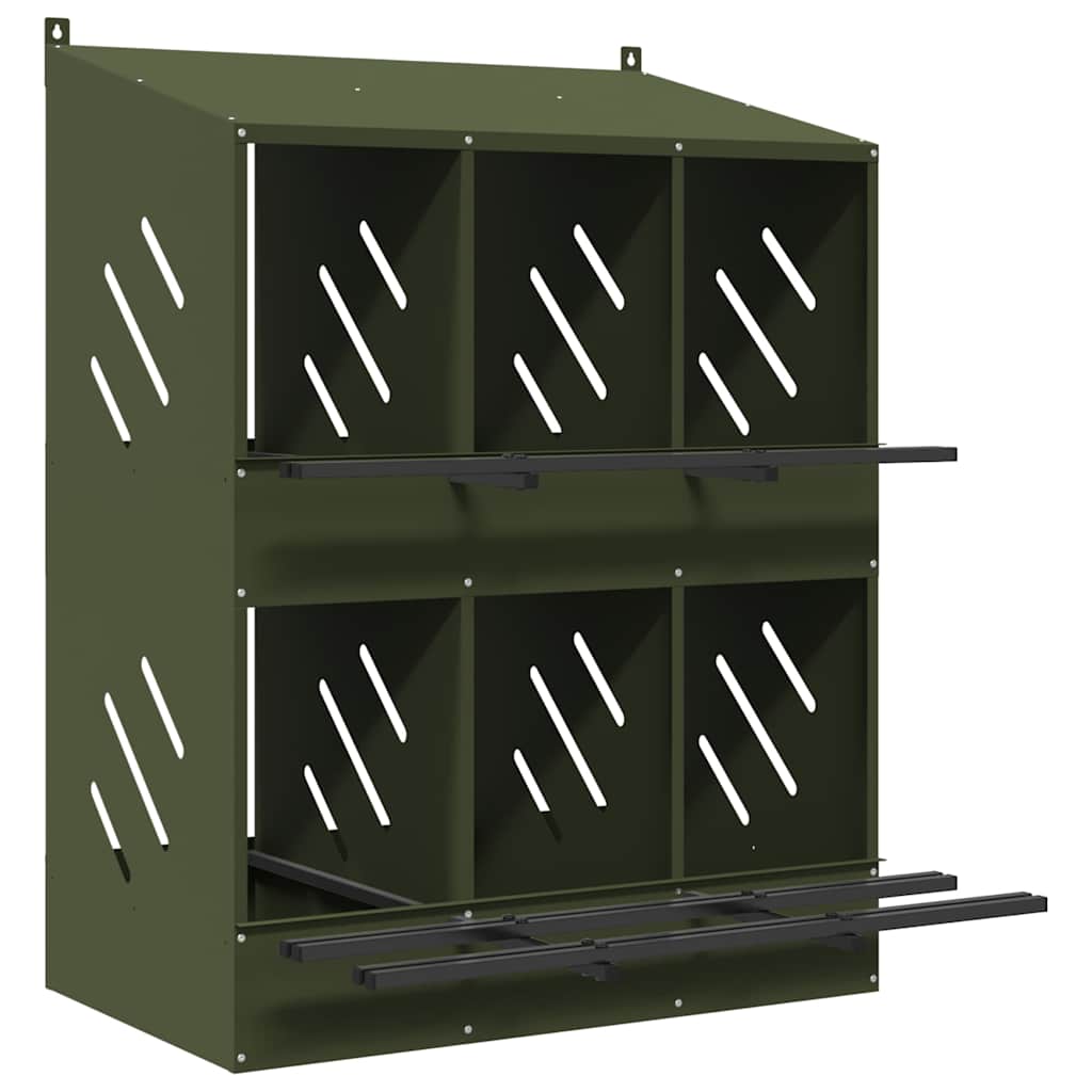 vidaXL Chicken Nesting Box with 6 Compartments Olive Green Metal