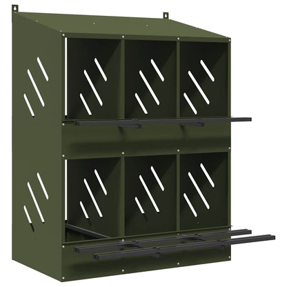 vidaXL Chicken Nesting Box with 6 Compartments Olive Green Metal