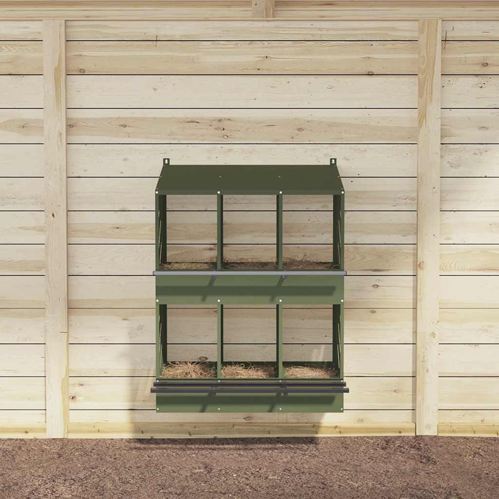 vidaXL Chicken Nesting Box with 6 Compartments Olive Green Metal