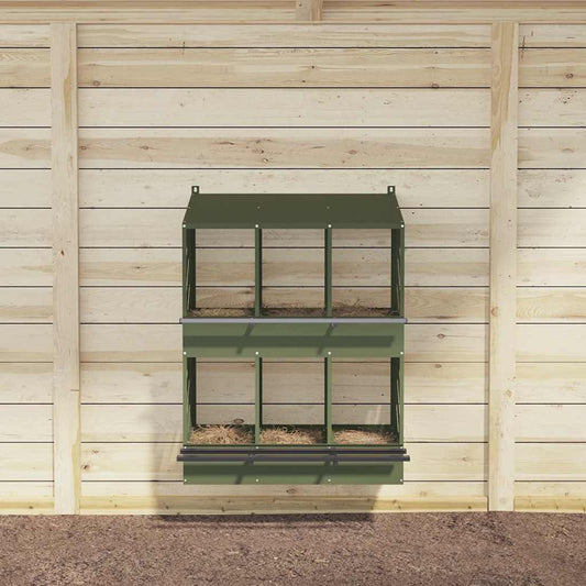 vidaXL Chicken Nesting Box with 6 Compartments Olive Green Metal