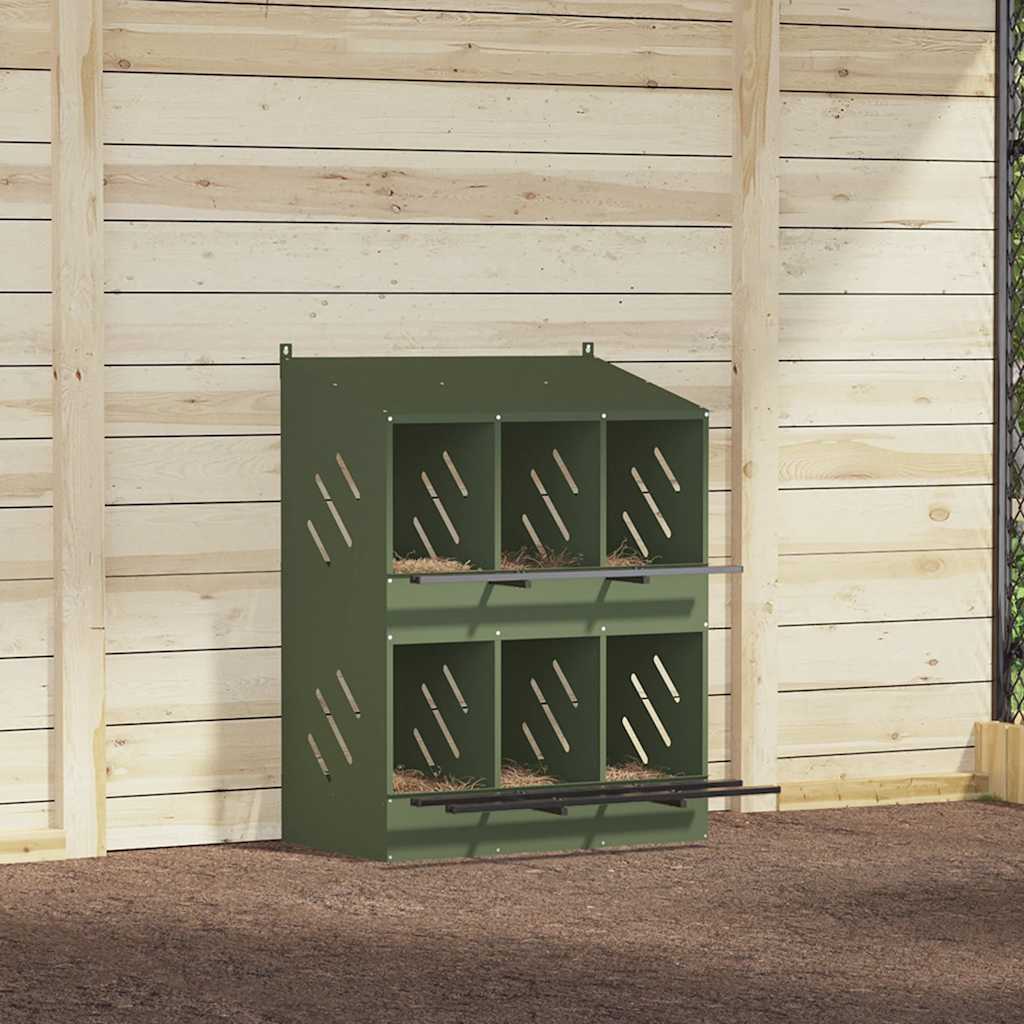 vidaXL Chicken Nesting Box with 6 Compartments Olive Green Metal