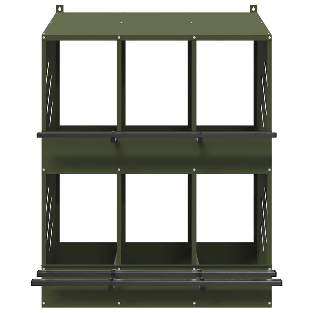 vidaXL Chicken Nesting Box with 6 Compartments Olive Green Metal