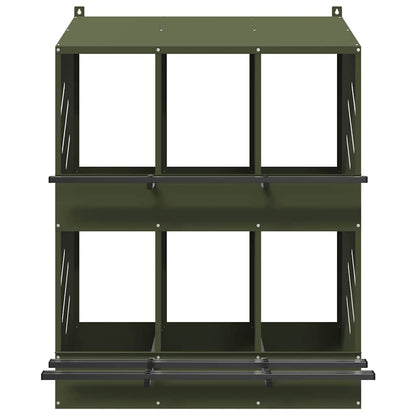 vidaXL Chicken Nesting Box with 6 Compartments Olive Green Metal