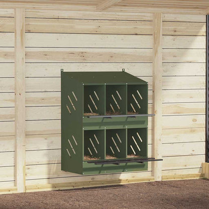 vidaXL Chicken Nesting Box with 6 Compartments Olive Green Metal