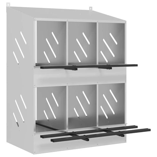 vidaXL Chicken Nesting Box with 6 Compartments Galvanized Silver Metal