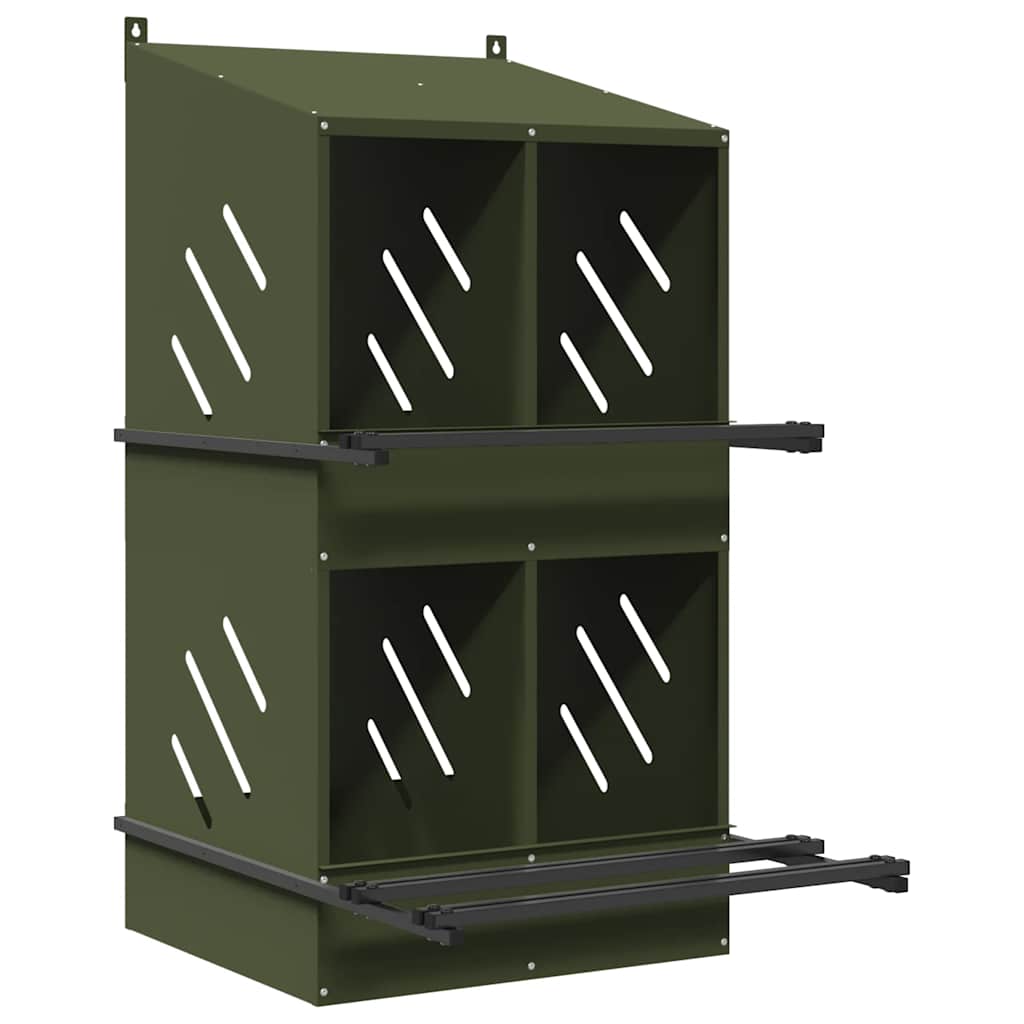 vidaXL Chicken Nesting Box with 4 Compartments Olive Green Metal