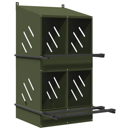 vidaXL Chicken Nesting Box with 4 Compartments Olive Green Metal