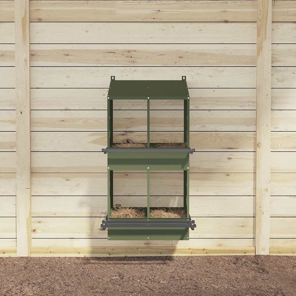 vidaXL Chicken Nesting Box with 4 Compartments Olive Green Metal