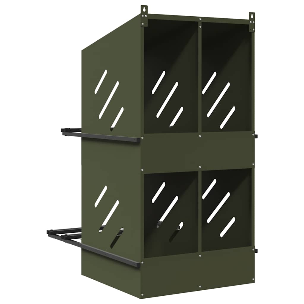 vidaXL Chicken Nesting Box with 4 Compartments Olive Green Metal