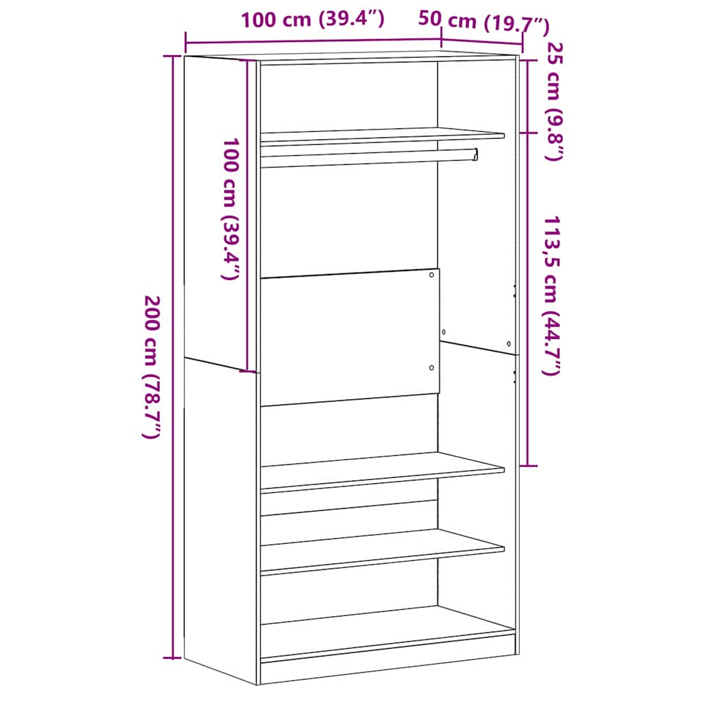 vidaXL Wardrobe Black Oak 100 x 50 x 200 cm Engineered Wood