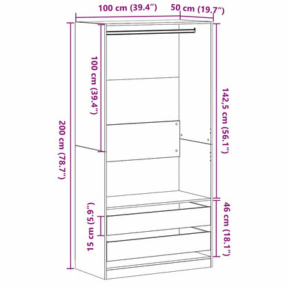 vidaXL Wardrobe with Shelf Black Oak 100 x 50 x 200 cm Engineered Wood