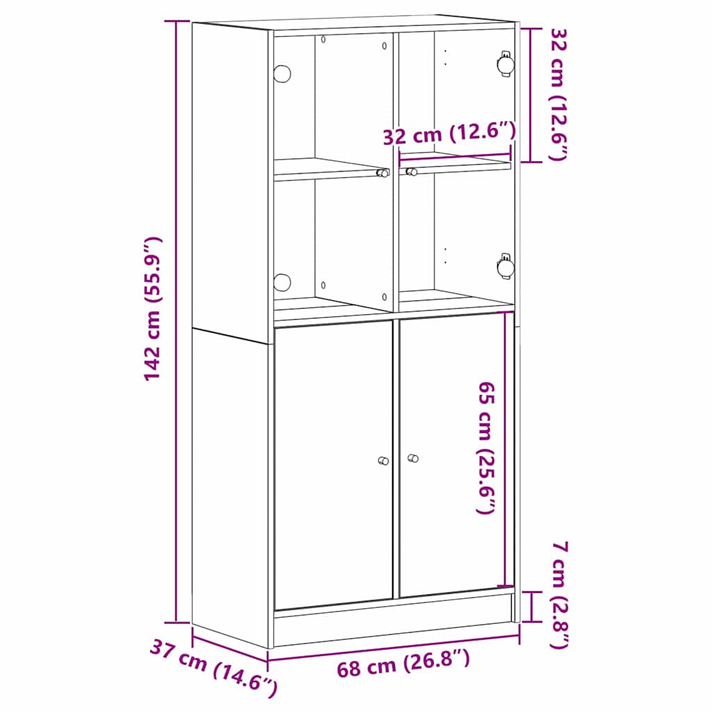 vidaXL Highboard Black Oak 68 x 37 x142 cm