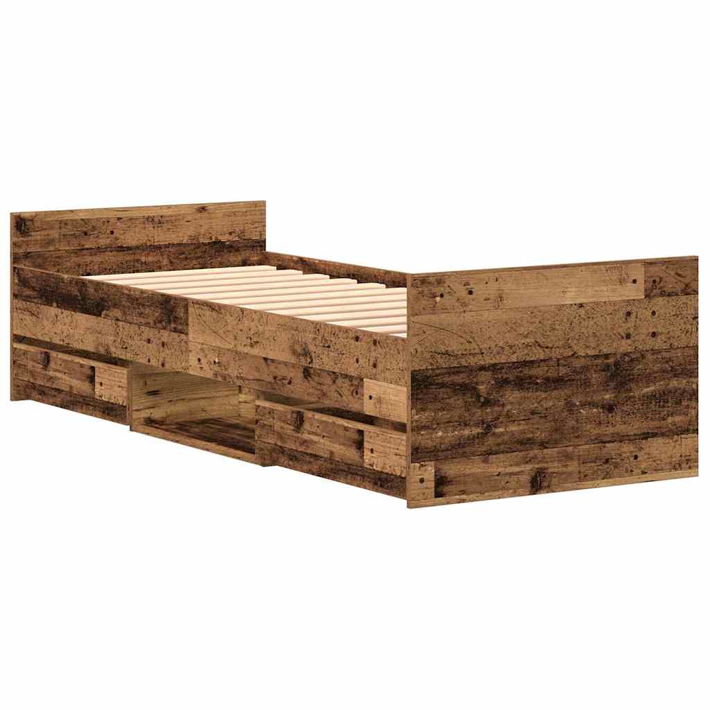 vidaXL Bed Frame with Drawer Old Wood 193 x 78 x 50 cm Engineered Wood