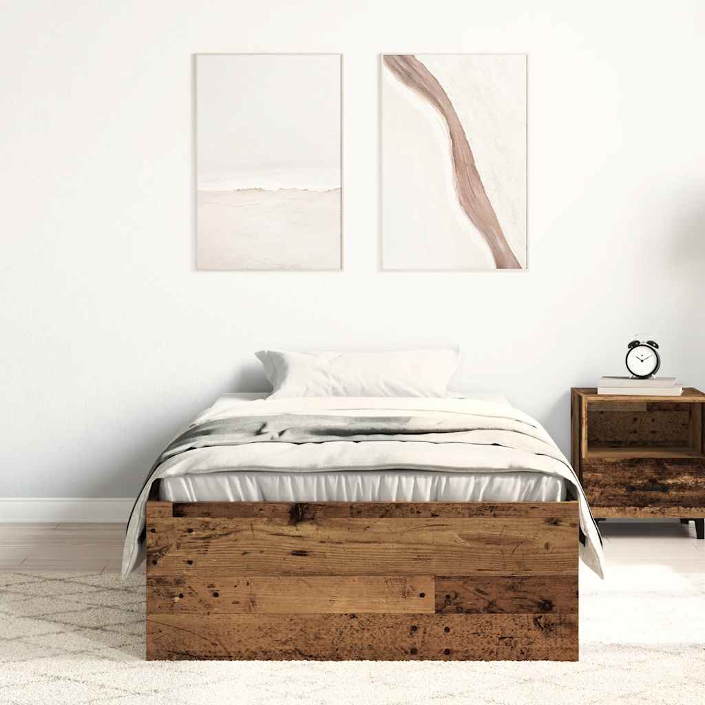 vidaXL Bed Frame without Mattress Old Wood 75x190 cm Engineered Wood