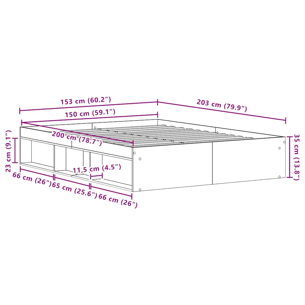 vidaXL Bed Frame without Mattress Black Oak 150x200 cm Engineered Wood