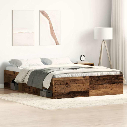 vidaXL Bed Frame without Mattress Old Wood 135x190 cm Engineered Wood