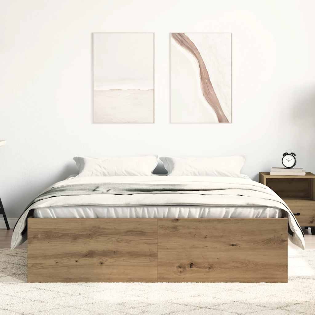 vidaXL Bed Frame without Mattress Artisan Oak 135x190 cm Engineered Wood
