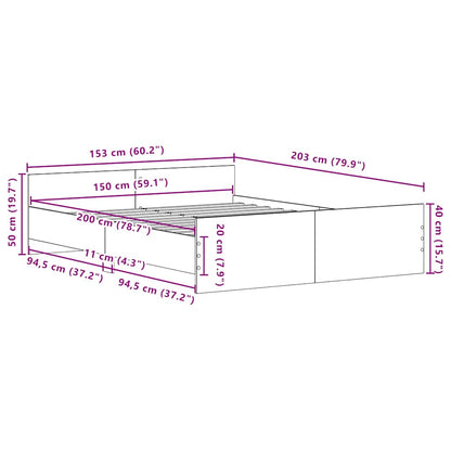 vidaXL Bed Frame without Mattress Black Oak 150x200 cm Engineered Wood