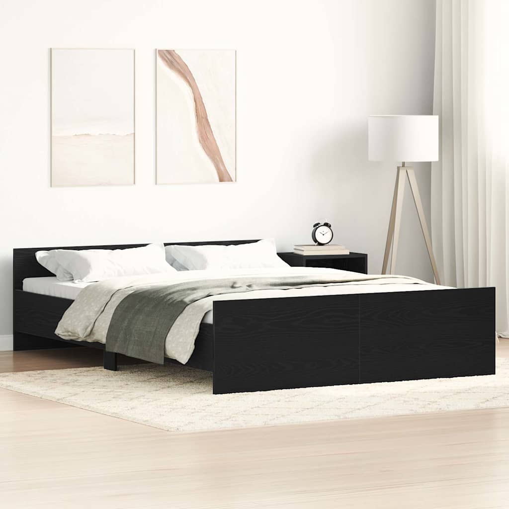 vidaXL Bed Frame without Mattress Black Oak 135x190 cm Engineered Wood