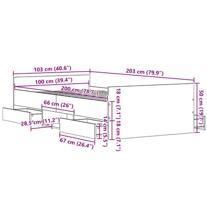 vidaXL Bed Frame Black Oak 203 x 103 x 50 cm Engineered Wood