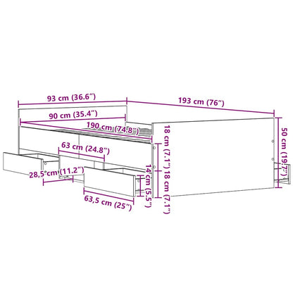 vidaXL Bed Frame Black Oak 193 x 93 x 50 cm Engineered Wood
