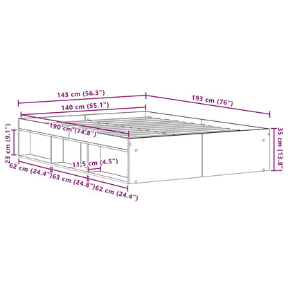 vidaXL Bed Frame without Mattress Black Oak 140x190 cm Engineered Wood