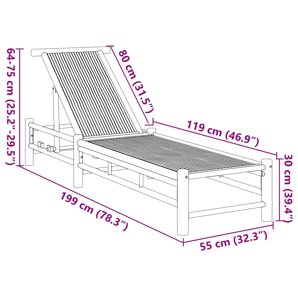vidaXL Sun Lounger 55x199x30 cm Bamboo