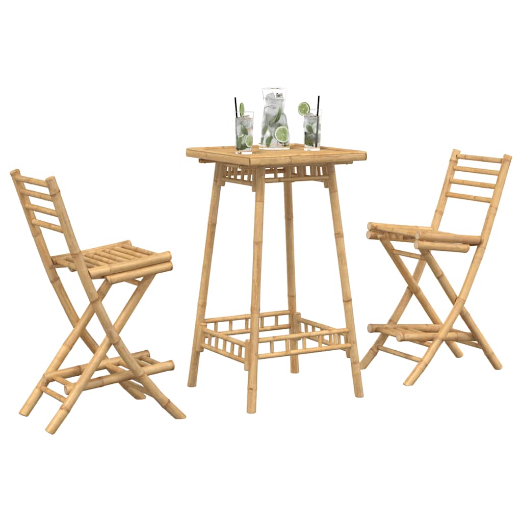 vidaXL 3 Piece Outdoor Bar Set Foldable Bamboo