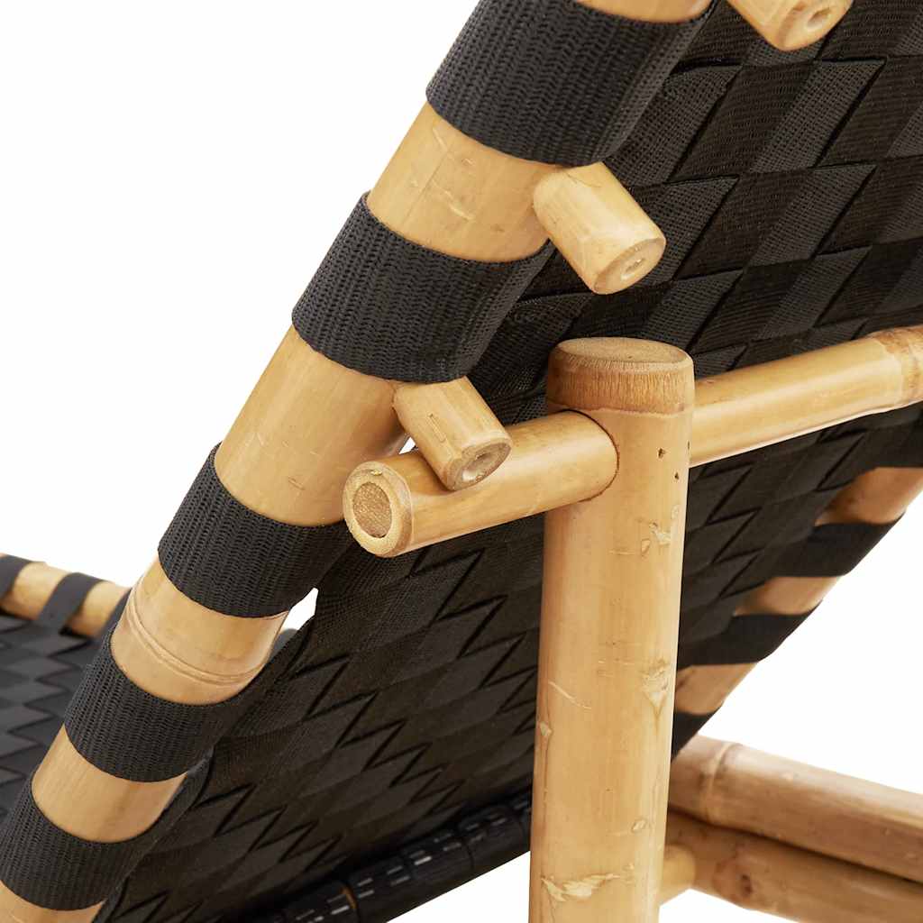 vidaXL Sun Lounger with Black Woven Webbing 55x200x30 cm Bamboo