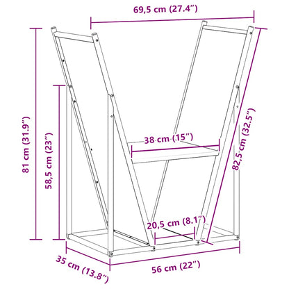 vidaXL Firewood Rack Black 69.5x35x81 cm Cold-rolled steel