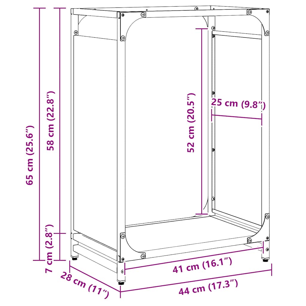vidaXL Firewood Rack Black 44x28x65 cm Cold-rolled steel