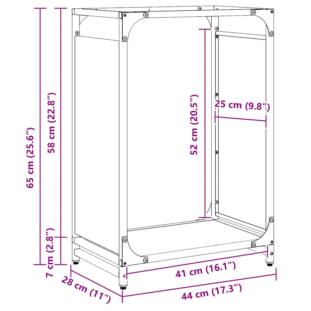 vidaXL Firewood Rack Anthracite 44x28x65 cm Cold-rolled steel