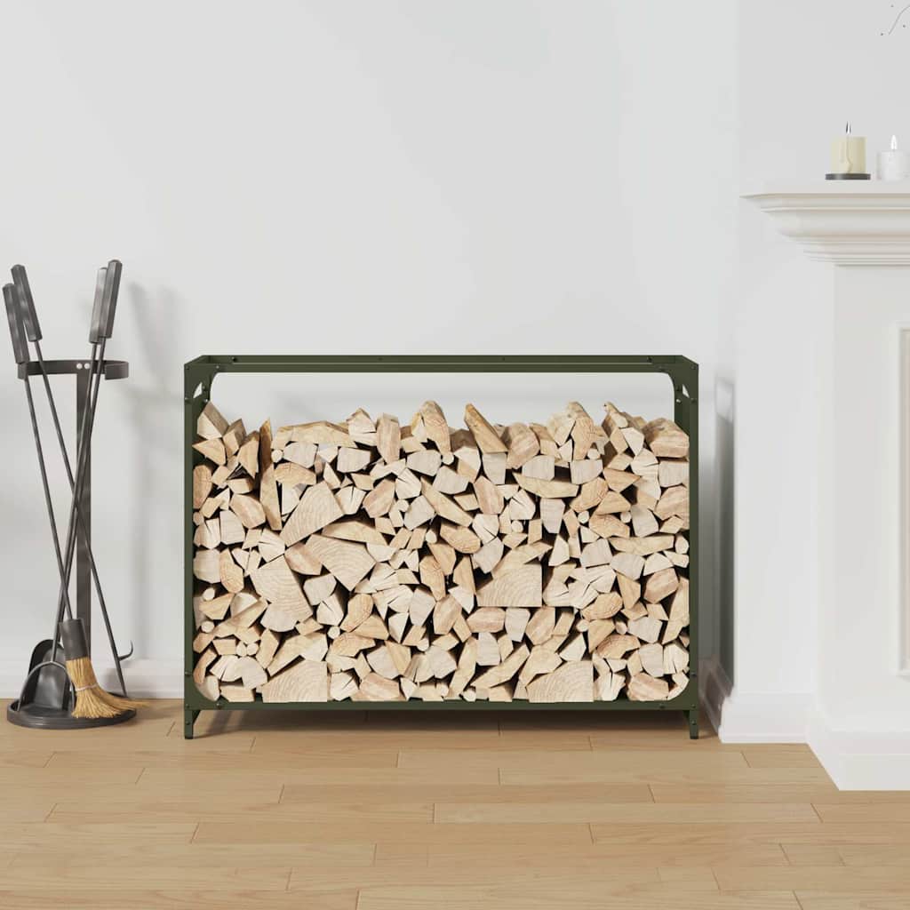 vidaXL Firewood Rack Olive Green 90x28x65 cm Cold-rolled steel