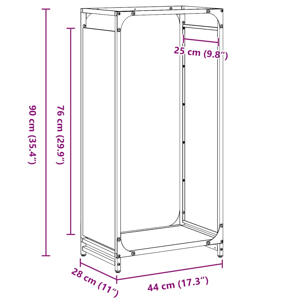 vidaXL Firewood Rack Anthracite 44x28x90 cm Cold-rolled steel
