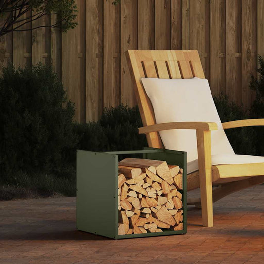 vidaXL Firewood Rack Olive Green 40x40x40 cm Cold-rolled steel