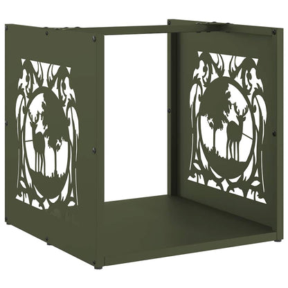 vidaXL Firewood Rack Olive Green 40x40x40 cm Cold-rolled steel