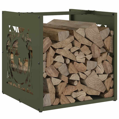 vidaXL Firewood Rack Olive Green 40x40x40 cm Cold-rolled steel