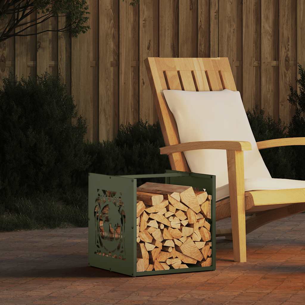 vidaXL Firewood Rack Olive Green 40x40x40 cm Cold-rolled steel